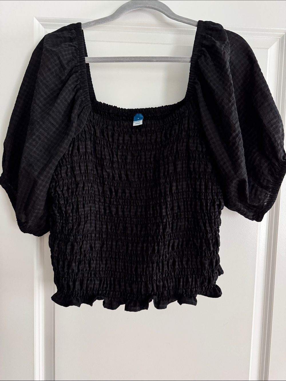 Old Navy Black Smocked Puff-Sleeve Top